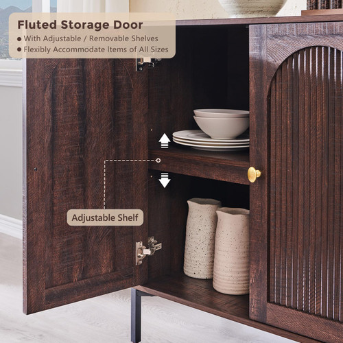 61.75" W Modern Arched Sideboard Buffet Cabinet with Storage, Brown