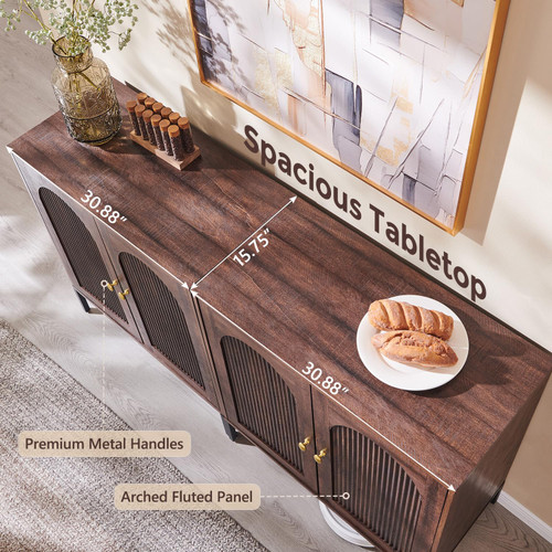 61.75" W Modern Arched Sideboard Buffet Cabinet with Storage, Brown