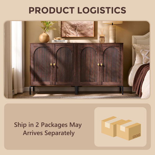 61.75" W Modern Arched Sideboard Buffet Cabinet with Storage, Brown
