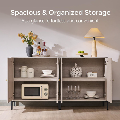 61.75"W Modern Arch Sideboard Buffet Cabinet with Storage, Light Grey