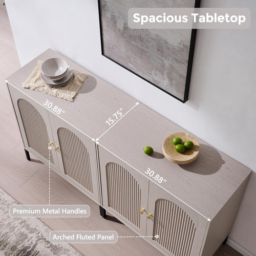 61.75"W Modern Arch Sideboard Buffet Cabinet with Storage, Light Grey