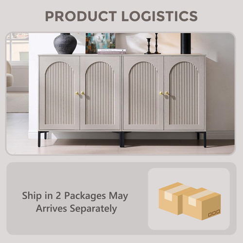 61.75"W Modern Arch Sideboard Buffet Cabinet with Storage, Light Grey