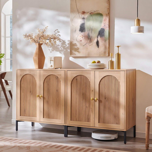IFGET 61.75" W Modern Arched Sideboard Buffet Cabinet with Storage, Natural