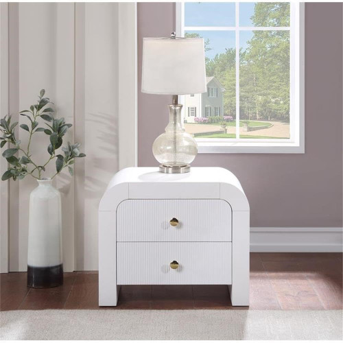 Rich Wood Veneer Nightstand with Complete Sets of Gold and Chrome Handles Included, White, 26" W x 18.5" D x 22" H