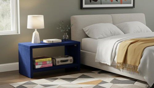 Velvet Upholstered Nightstand, 31.5" W x 16.5" D x 16.5" H, Navy, (CleoNavy-NS)