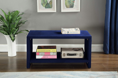 Velvet Upholstered Nightstand, 31.5" W x 16.5" D x 16.5" H, Navy, (CleoNavy-NS)
