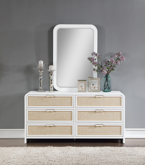 Mirror with Rich Wood Frame and White Finish, 28" W x 1.5" D x 42" H, White