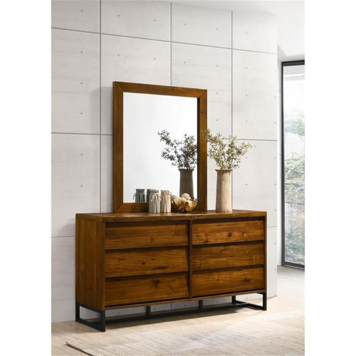 Mid Century Design Rectangular Shaped Mirror with Brown Antique Coffee Wood Finish, 35" W x 1" D x 41" H