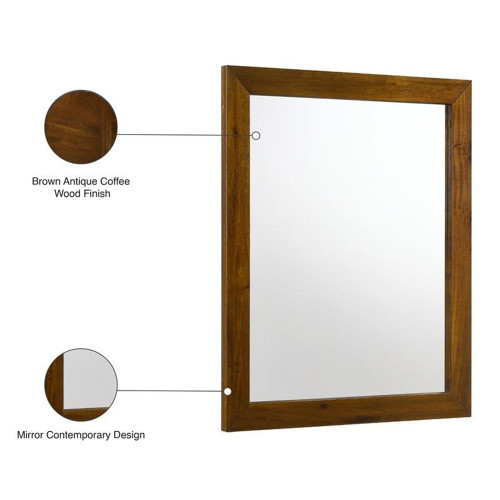 Mid Century Design Rectangular Shaped Mirror with Brown Antique Coffee Wood Finish, 35" W x 1" D x 41" H