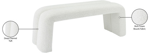 Boucle Fabric Upholstered Bench with Rich Cream Boucle Fabric and Deep Channel Tuft, 51.5" W x 17.5" D x 19" H, Cream