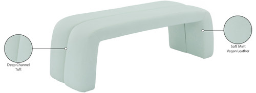 Vegan Leather Upholstered Bench with Soft Mint Vegan Leather and Deep Channel Tuft, 51.5" W x 17.5" D x 19" H, Mint