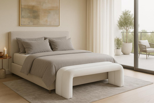 Vegan Leather Upholstered Bench with Soft White Vegan Leather and Deep Channel Tuft, 51.5" W x 17.5" D x 19" H, White