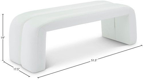 Vegan Leather Upholstered Bench with Soft White Vegan Leather and Deep Channel Tuft, 51.5" W x 17.5" D x 19" H, White