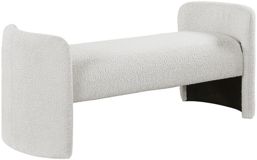 Boucle Fabric Upholstered Bench with Rounded Arms, Cream, 52.5" W x 21" D x 22" H