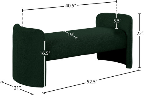 Boucle Fabric Upholstered Bench with Rounded Arms, Green, 52.5" W x 21" D x 22" H
