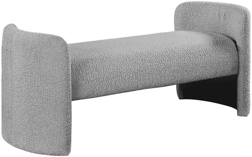 Boucle Fabric Upholstered Bench with Rounded Arms, Grey, 52.5" W x 21" D x 22" H