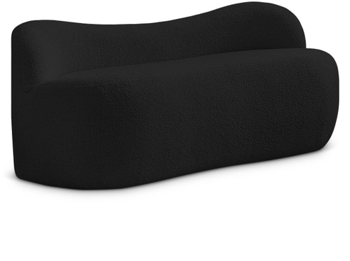 Boucle Fabric Upholstered Bench with Curved Back Design, Black, 62" W x 23" D x 24" H