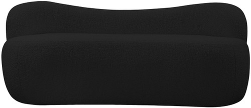 Boucle Fabric Upholstered Bench with Curved Back Design, Black, 62" W x 23" D x 24" H