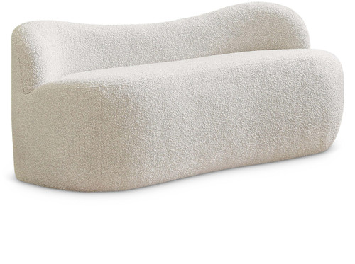Boucle Fabric Upholstered Bench with Curved Back Design, Cream, 62" W x 23" D x 24" H