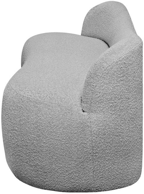 Boucle Fabric Upholstered Bench with Curved Back Design, Grey, 62" W x 23" D x 24" H