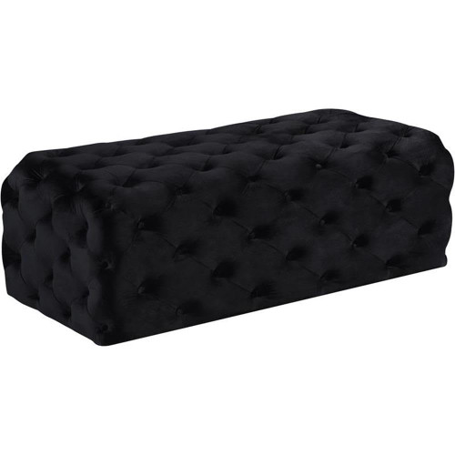 Velvet Upholstered Ottoman/Bench with Deep Button Tufting and a Solid Wood Frame, 52" W x 22.5" D x 18" H, Black