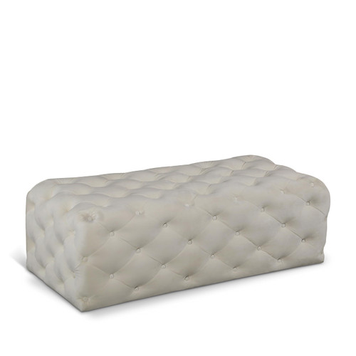 Velvet Upholstered Ottoman/Bench with Deep Button Tufting and a Solid Wood Frame, 52" W x 22.5" D x 18" H, Cream