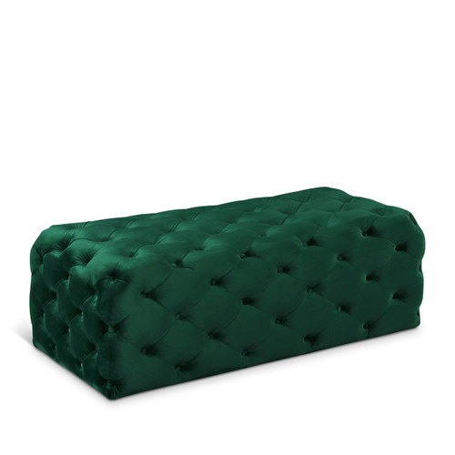 Green Velvet Upholstered Ottoman/Bench with Deep Button Tufting, Solid Wood Frame, 52" W x 22.5" D x 18" H, Green