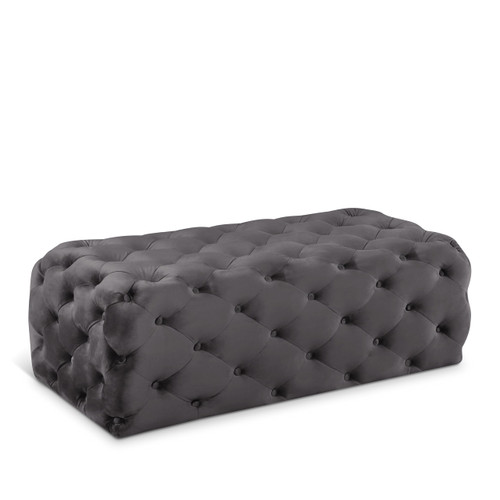 Grey Velvet Upholstered Ottoman/Bench with Deep Button Tufting, Solid Wood Frame, 52" W x 22.5" D x 18" H, Grey