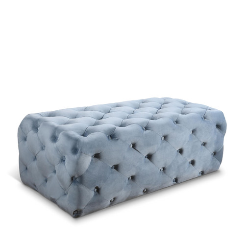 Sky Blue Velvet Upholstered Ottoman/Bench with Deep Button Tufting, Solid Wood Frame, 52" W x 22.5" D x 18" H, Sky Blue