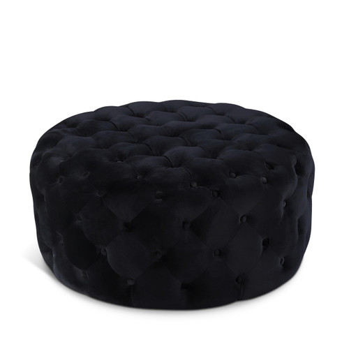 Velvet Upholstered Ottoman / Bench with Deep Button Tufting, Solid Wood Frame, Black, 36" W x 36" D x 16.5" H