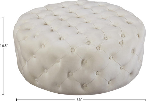 Velvet Upholstered Ottoman / Bench with Deep Button Tufting, Solid Wood Frame, Cream, 36" W x 36" D x 16.5" H