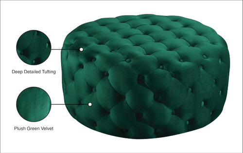 Velvet Upholstered Ottoman / Bench with Deep Button Tufting, Solid Wood Frame, Green, 36" W x 36" D x 16.5" H