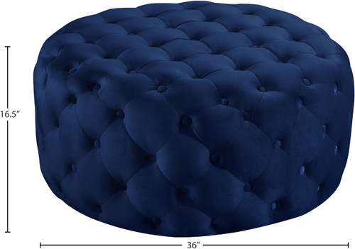 Velvet Upholstered Ottoman / Bench with Deep Button Tufting, Solid Wood Frame, Navy, 36" W x 36" D x 16.5" H