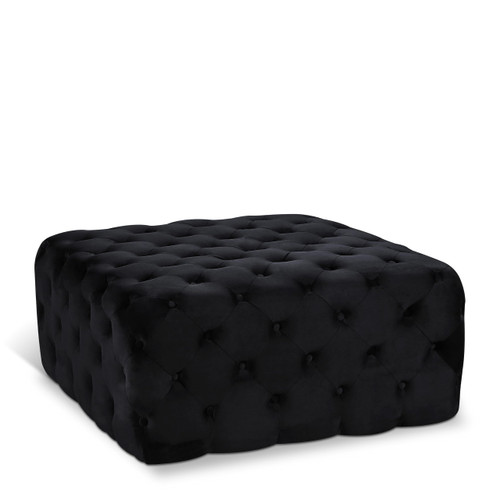 Black Velvet Upholstered Ottoman/Bench with Deep Button Tufting, Solid Wood Frame, Square,