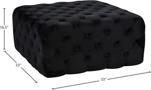Black Velvet Upholstered Ottoman/Bench with Deep Button Tufting, Solid Wood Frame, Square,
