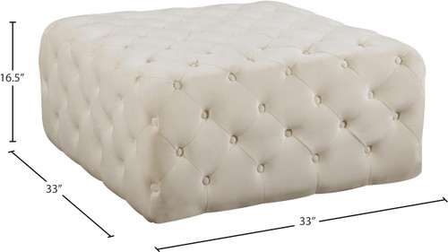 Cream Velvet Upholstered Ottoman/Bench with Deep Button Tufting, Solid Wood Frame, Square, Black