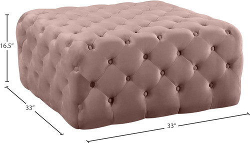 Pink Velvet Upholstered Ottoman/Bench with Deep Button Tufting, Solid Wood Frame, Square,