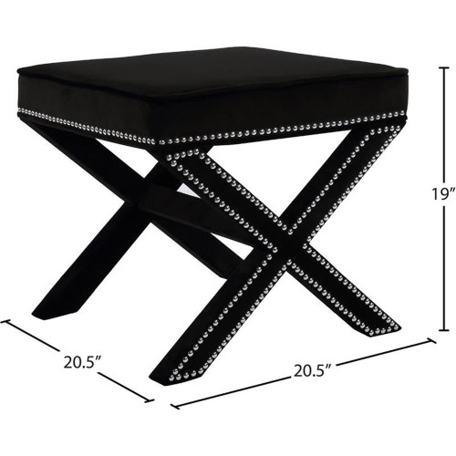 Velvet Upholstered Ottoman / Bench with X-Leg Design, Deep Button Tufting and a Solid Wood Frame Black 20.5" W x 20.5" D x 19" H