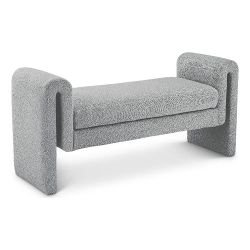 Boucle Fabric Upholstered Bench with Rich Grey Boucle Fabric and Curved Arms, 51" W x 17" D x 24.5" H, Grey