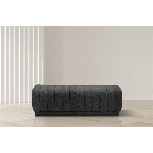 Ottoman/Bench with Rich Black Boucle Fabric and Deep Channel Tufting, 52" W x 16" D x 16" H, Black