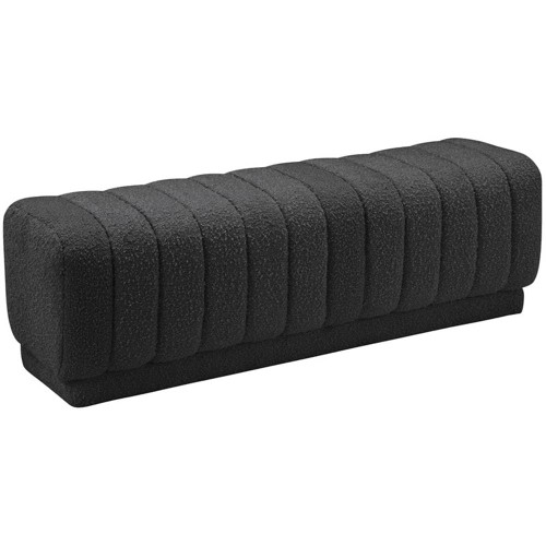 Ottoman/Bench with Rich Black Boucle Fabric and Deep Channel Tufting, 52" W x 16" D x 16" H, Black