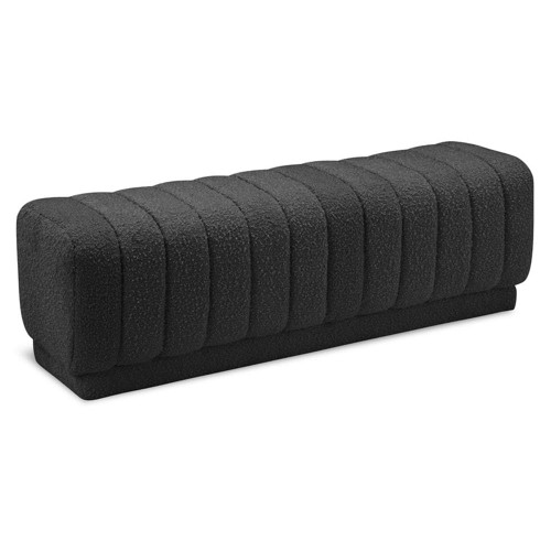 Ottoman/Bench with Rich Black Boucle Fabric and Deep Channel Tufting, 52" W x 16" D x 16" H, Black
