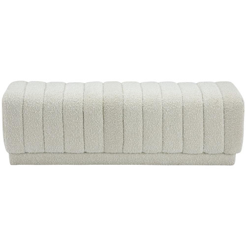 Ottoman/Bench with Rich Cream Boucle Fabric and Deep Channel Tufting, 52" W x 16" D x 16" H, Cream