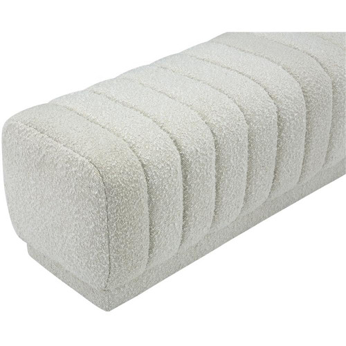 Ottoman/Bench with Rich Cream Boucle Fabric and Deep Channel Tufting, 52" W x 16" D x 16" H, Cream