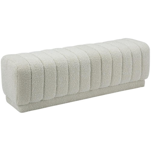 Ottoman/Bench with Rich Cream Boucle Fabric and Deep Channel Tufting, 52" W x 16" D x 16" H, Cream