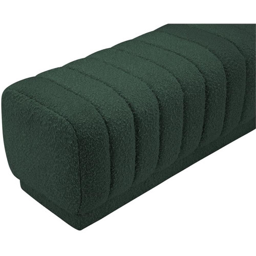 Ottoman/Bench with Rich Green Boucle Fabric and Deep Channel Tufting, 52" W x 16" D x 16" H, Green