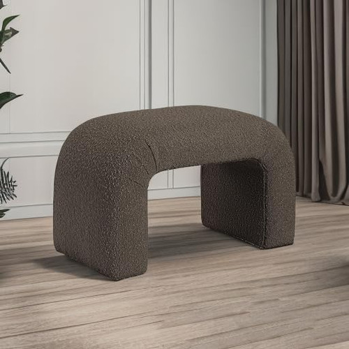 Boucle Fabric Upholstered Bench with Rich Brown Boucle Fabric, Curved Contemporary Design, 28" W x 15.5" D x 17.5" H, Brown