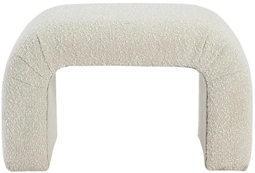 Boucle Fabric Upholstered Bench with Rich Cream Boucle Fabric, Curved Contemporary Design, 28" W x 15.5" D x 17.5" H, Cream