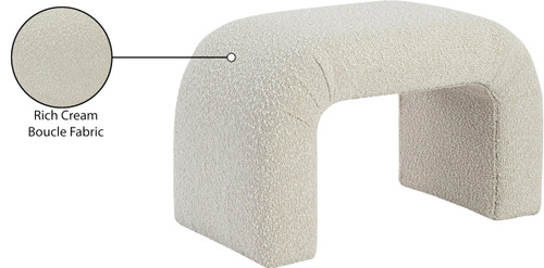 Boucle Fabric Upholstered Bench with Rich Cream Boucle Fabric, Curved Contemporary Design, 28" W x 15.5" D x 17.5" H, Cream