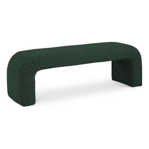 Boucle Fabric Upholstered Bench with Rich Green Boucle Fabric, Curved Contemporary Design, 52" W x 15.5" D x 17.5" H, Green